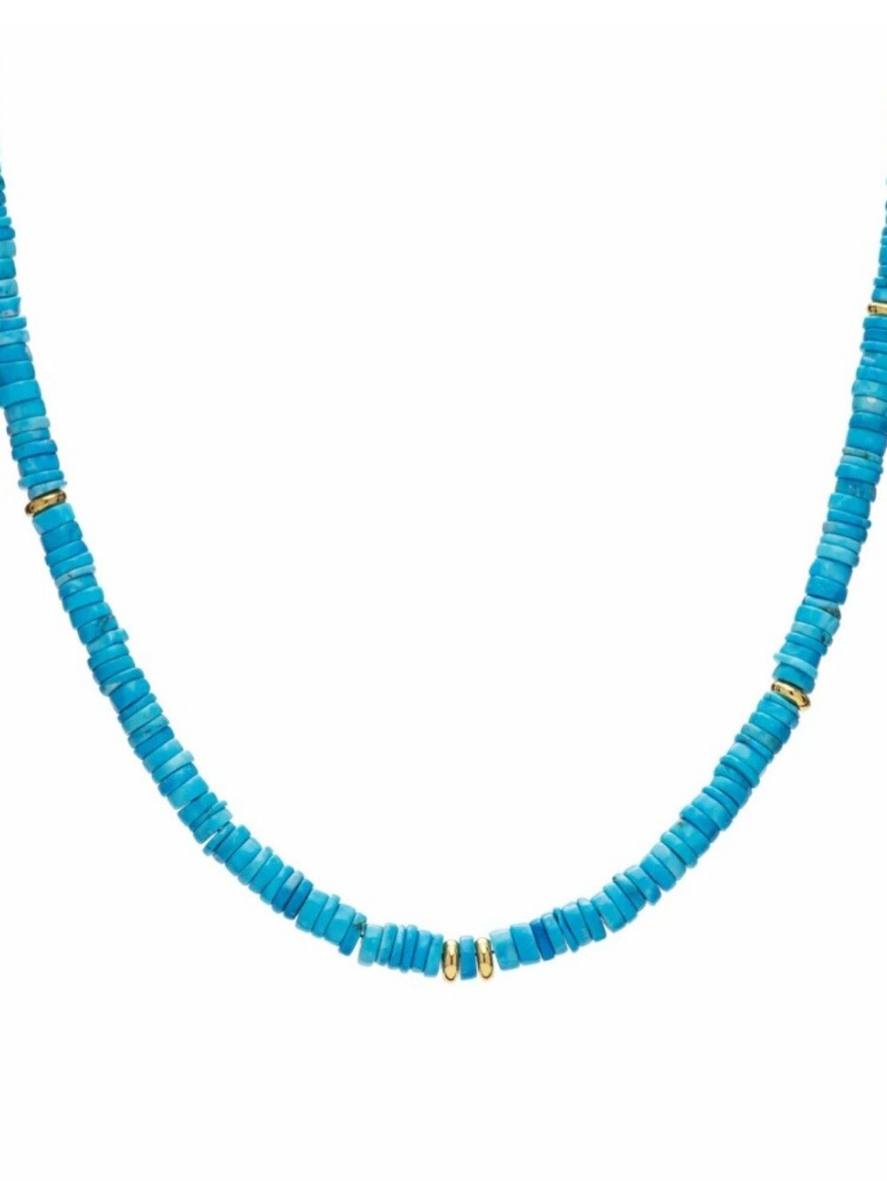 Turquoise Heishi Disc Necklace with Gold Accents - Women Jewelry